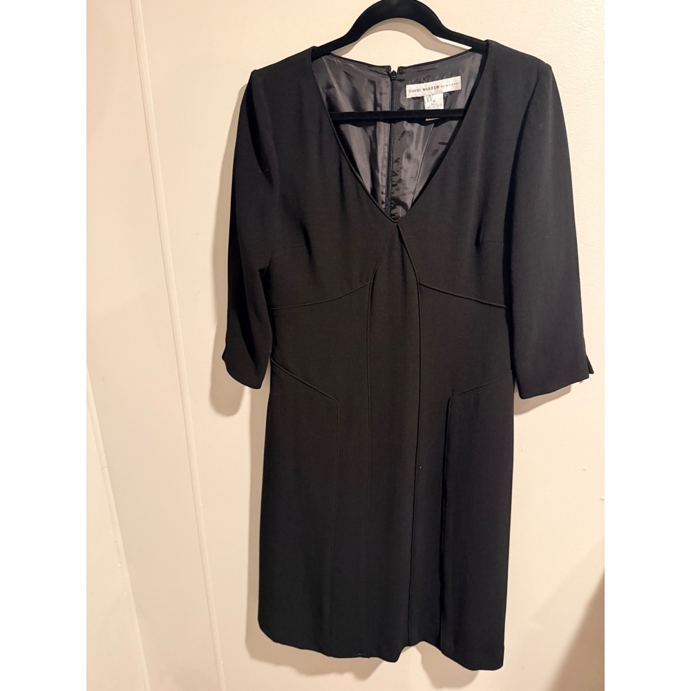 David Warren New York Black Sheath Dress V‎ Neck 3/4 Sleeve Knee Length Size 10